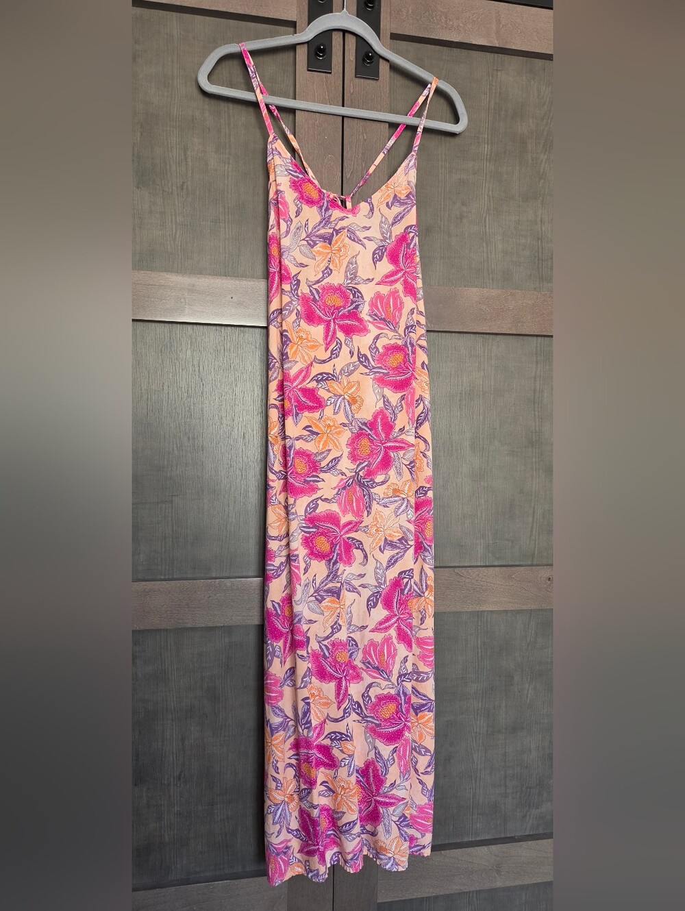 Old Navy Floral Maxi Dress Women's Small Pink Tropical Rayon Strappy Summer